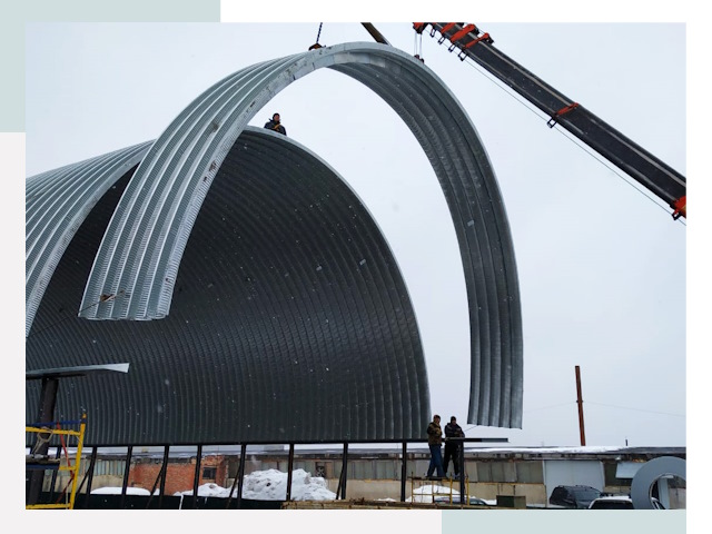 Полукруглые ангары в Сосногорске